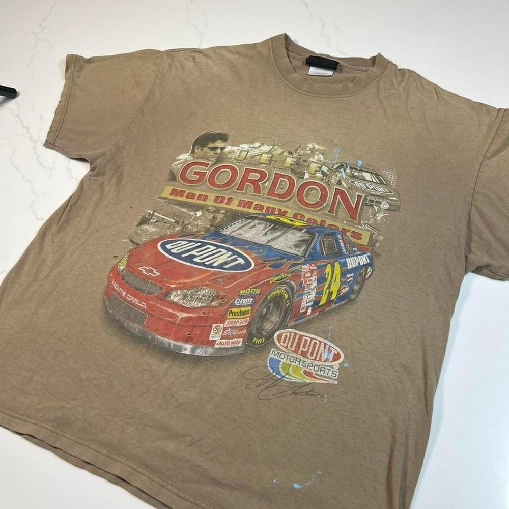 Chase Authentics Jeff Gordon T-Shirt Mens XL Tan NASCAR DuPont Racing Graphic
